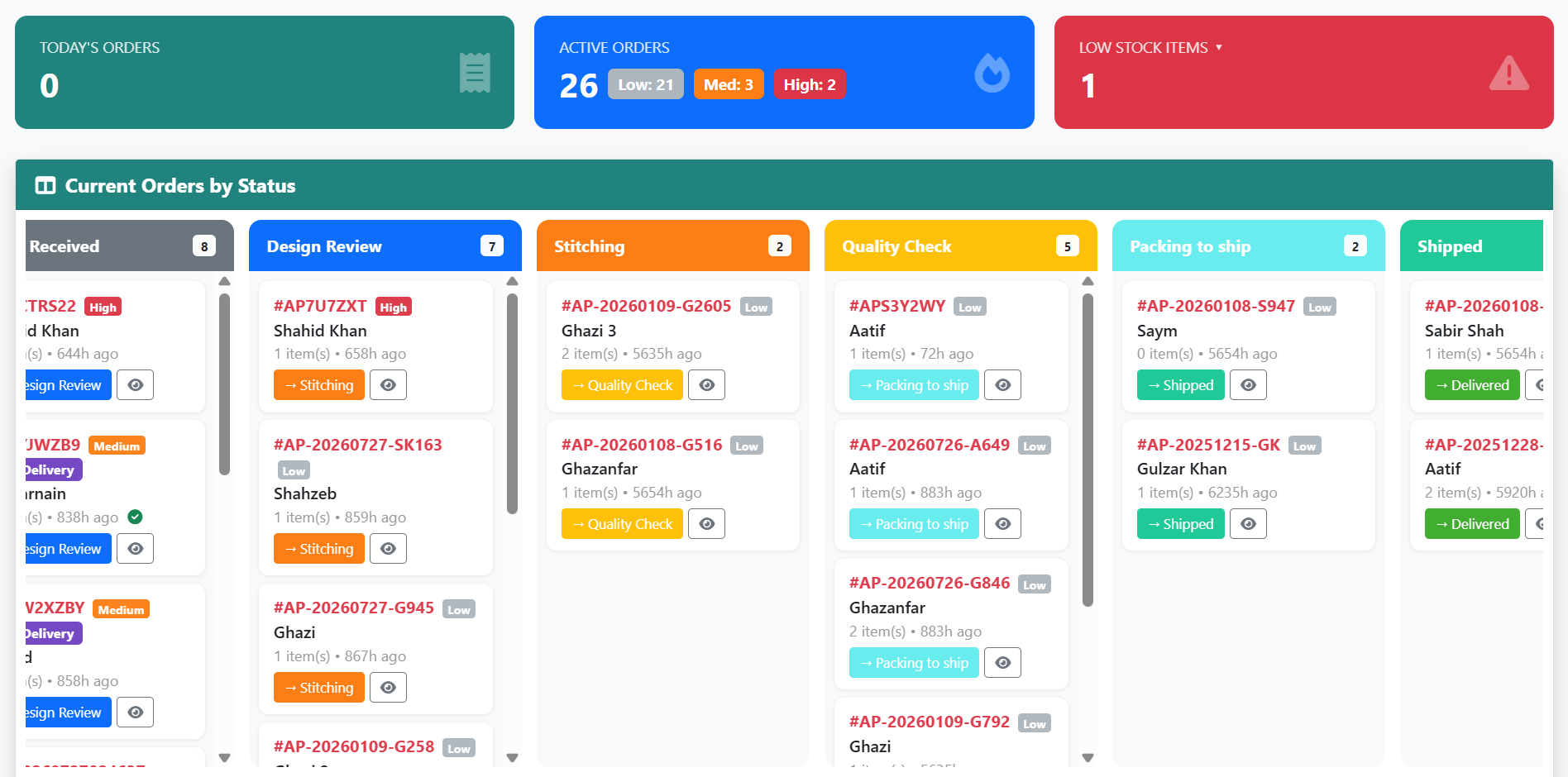Manufactly order dashboard