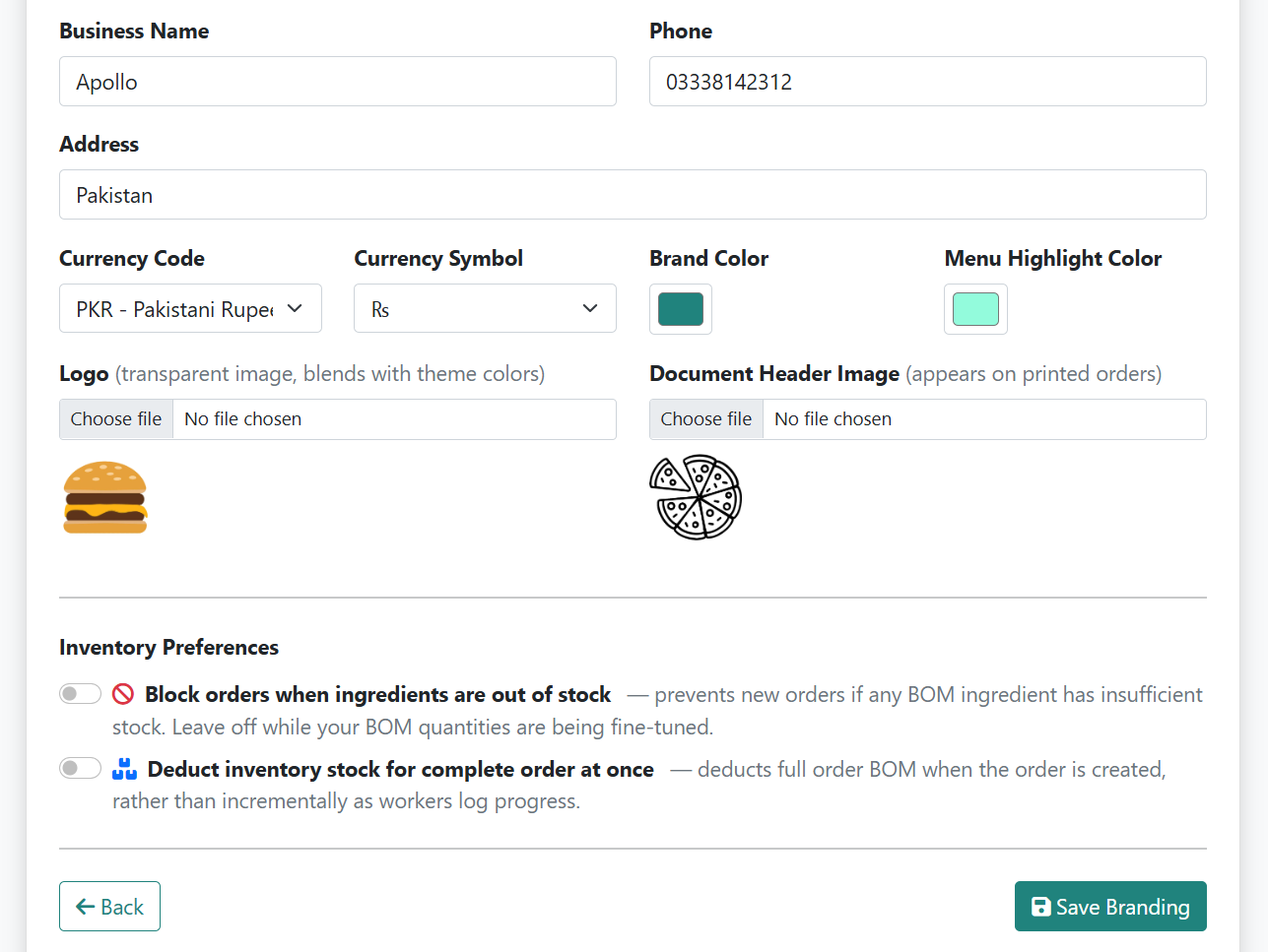 Settings Branding